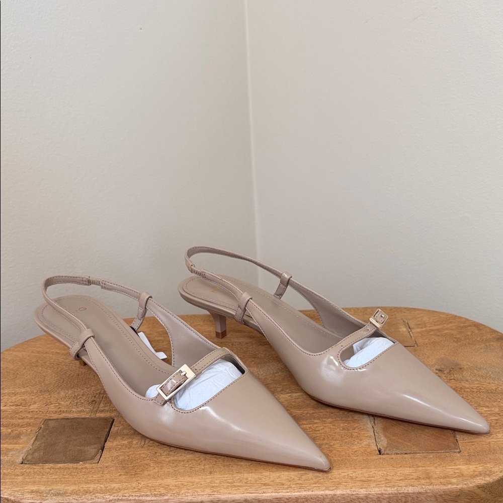 Mango Zapato Beige Pointed Slingback Heels